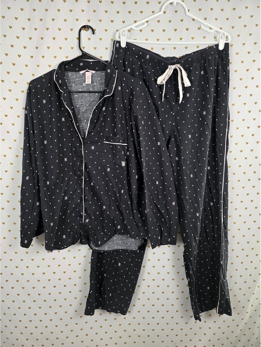 Victorias Secret XL Logo Sleep Set Outfit Pants Shirt Button Down PJ